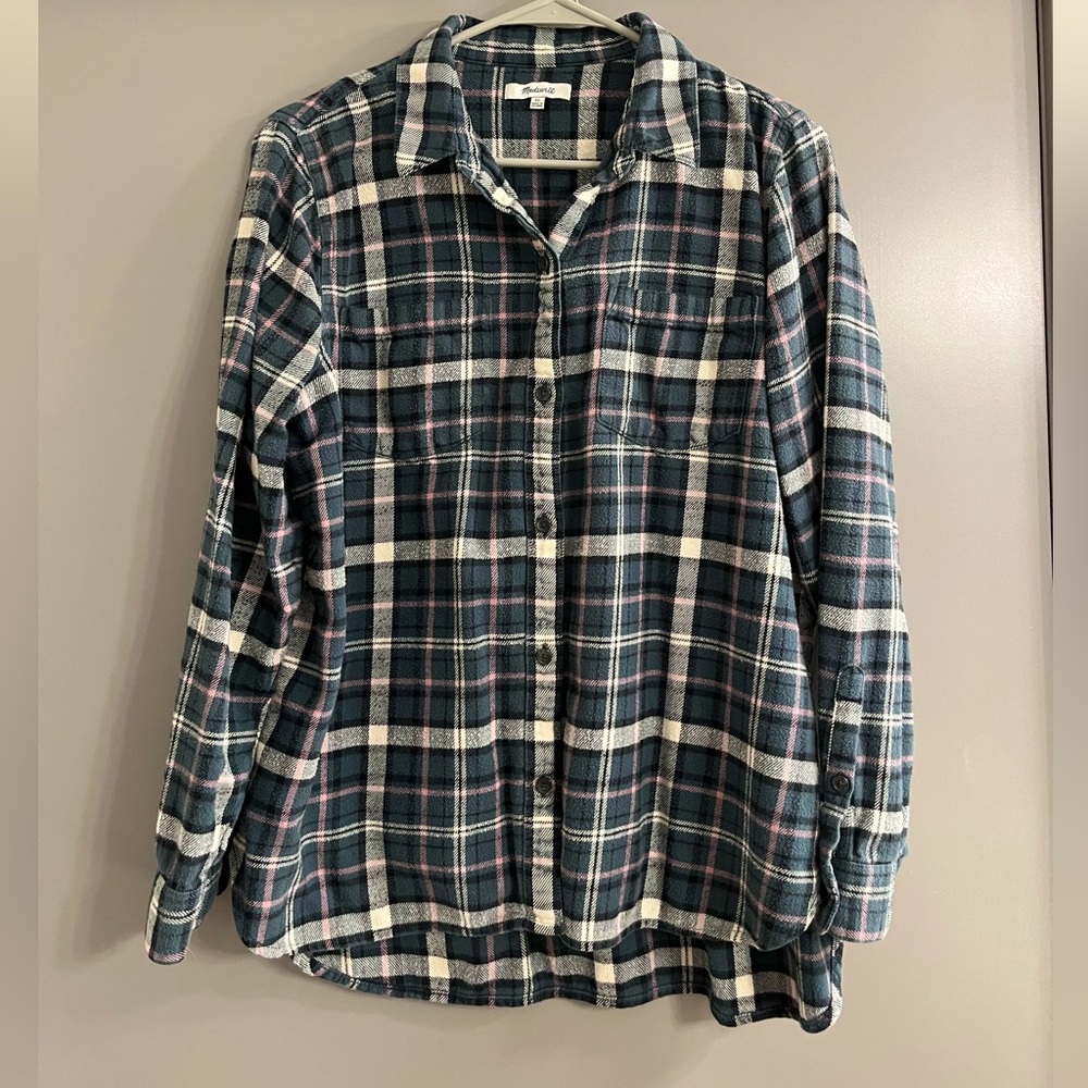 Madewell XL Teal Plaid Flannel Shirt
